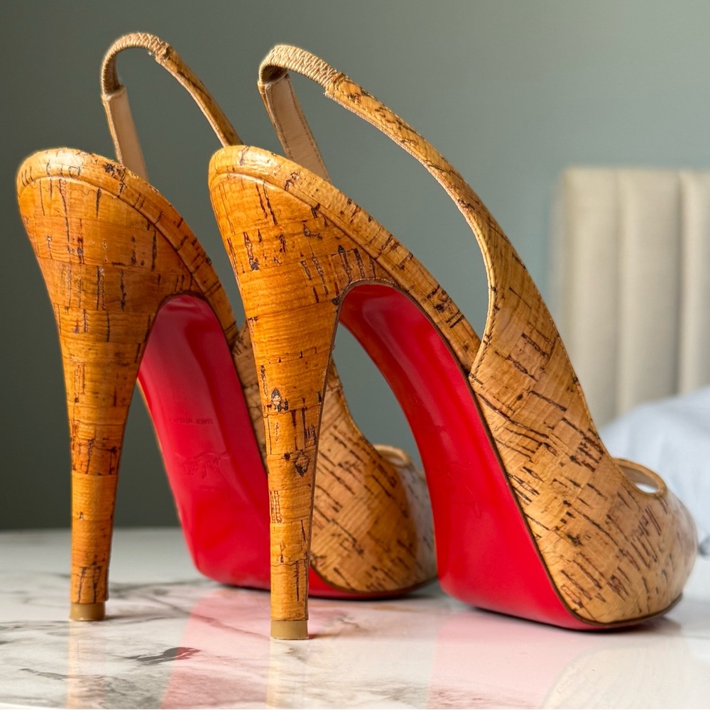 Christian Louboutin Cork Slingback Heels – Size 37 (EU 37 / US 7)